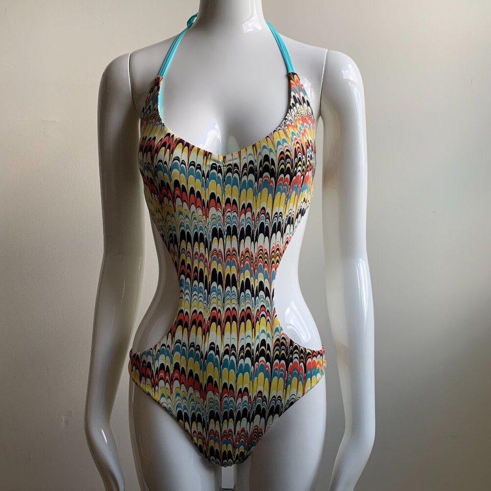 Sauvage multicolor printed monokini cut out one piece luxury swimsuit